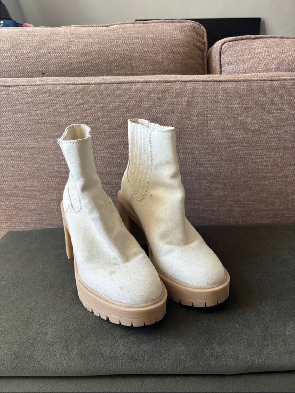 Women's white/cream Dolce Vita Boots - Neutral Canvas Heel